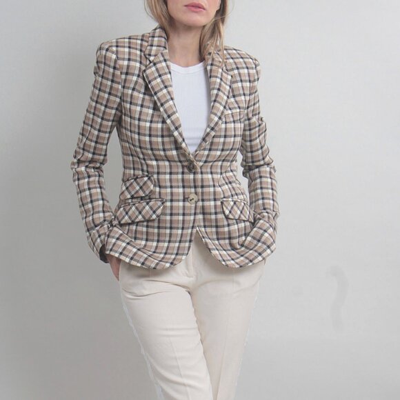PACO RABANNE Brown Check Blazer jacket Wool, Size 36 or US4 - Picture 2 of 16